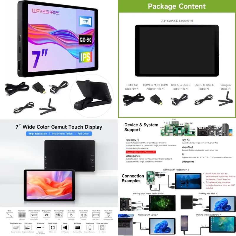 Raspberry Pi 5 - Pantalla Táctil Capacitiva Aismartlink Waveshare de